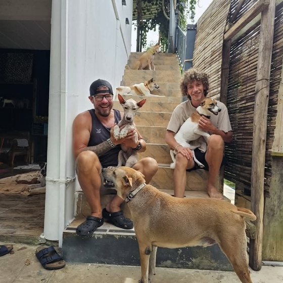 Volunteers with the dogs
