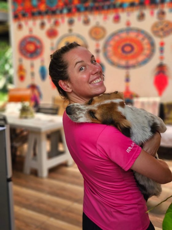 Volunteers with the dogs
